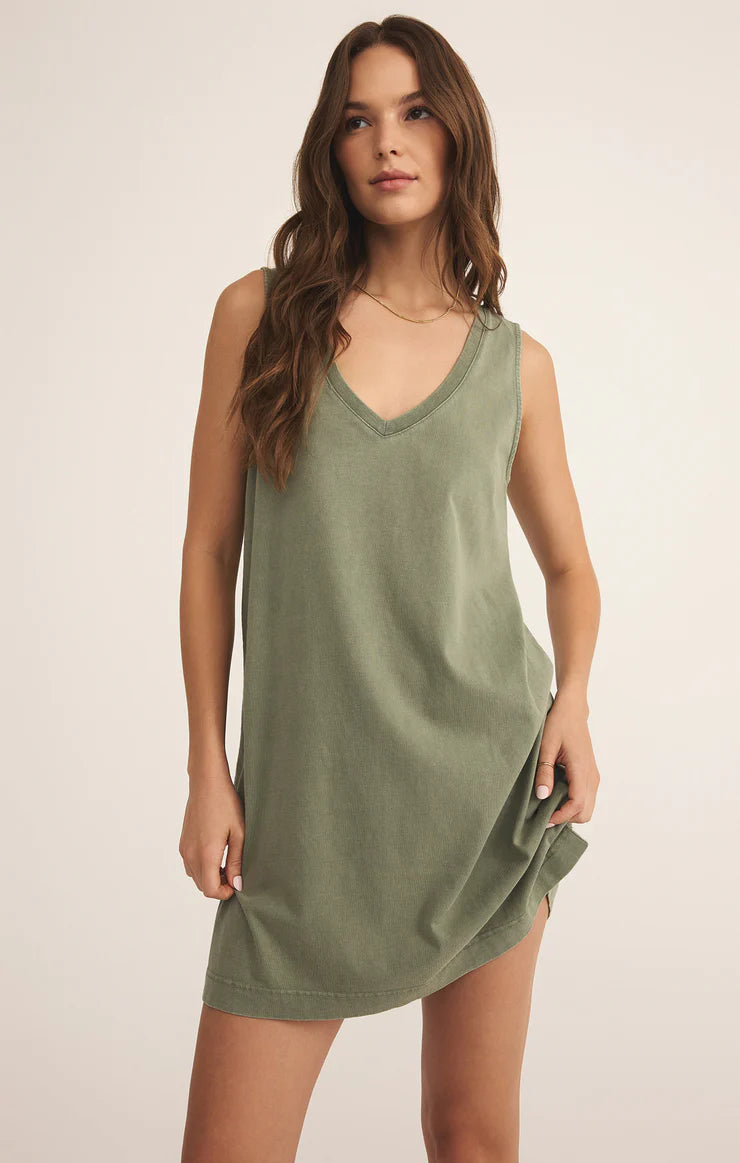 Z Supply Sloane V Neck Mini Dress - Avocado  Chelsea Pacifica