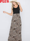 Sleeveless Solid and Animal Print Maxi Dress