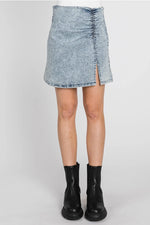Shirring Slit Denim Mini Skirt