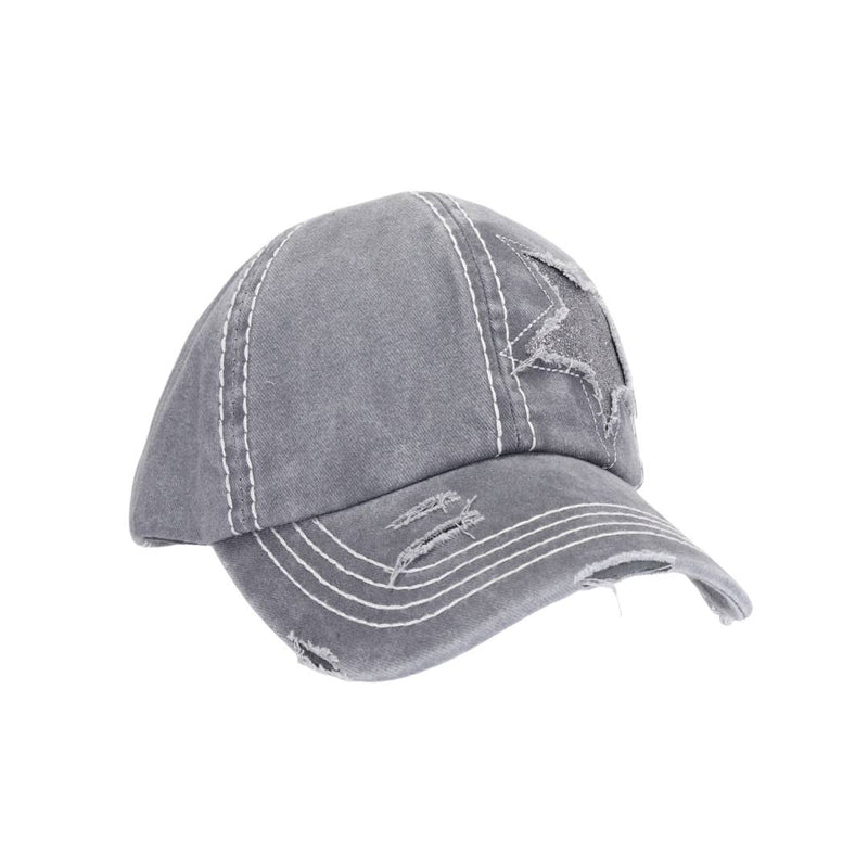 Distressed High Pony Cap with Glitter Star