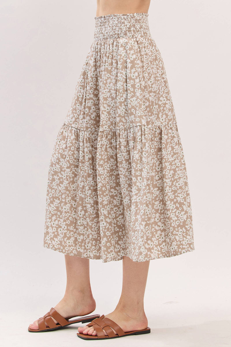 Print Tiered Midi Skirt