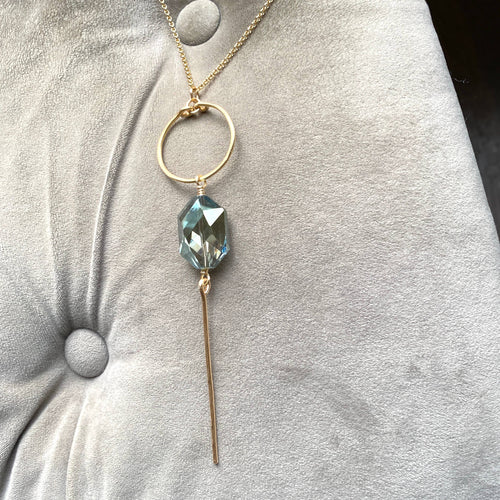 Green Crystal Hammered Hoop and Bar Necklace