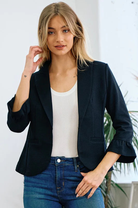 Ruffle Sleeve 3/4 Sleeve Solid Blazer