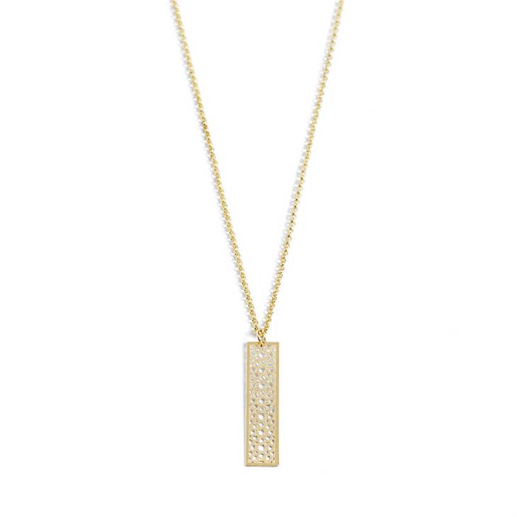 Gold Filigree Bar Dangle Necklace