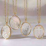Cross Etched Shell Pendant Necklace