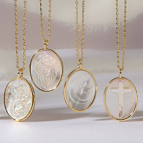 Cross Etched Shell Pendant Necklace