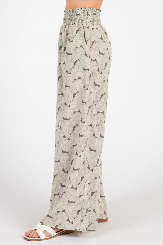 Olive Ivory Smocked Wide Leg Pant