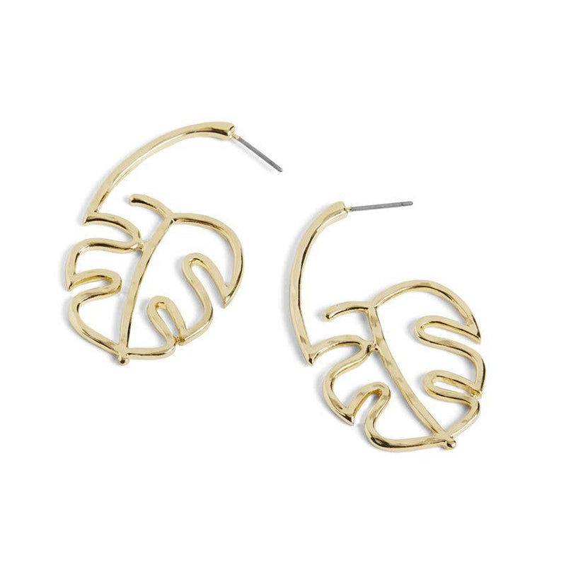 Monstera Leaf Post Hoop Earrings: Gold