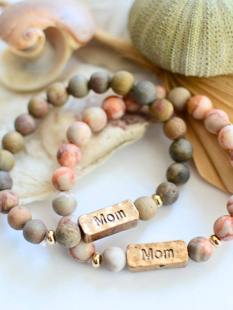 MOM Stone Bead Stretch Bracelet