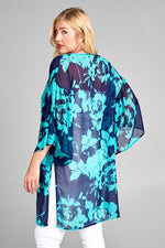 Plus Size Tropical Printed Chiffon Kimono