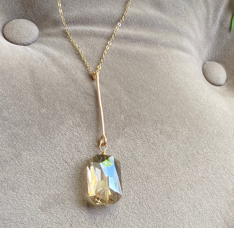 Gold Bar Large Crystal Pendant Necklace
