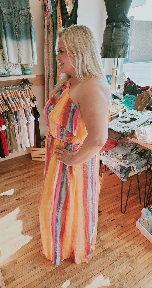 Curvy Rainbow Print Maxi Dress