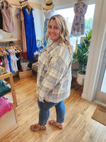 Curvy Light Blue Plaid Button Up