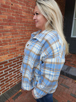 Curvy Light Blue Plaid Button Up