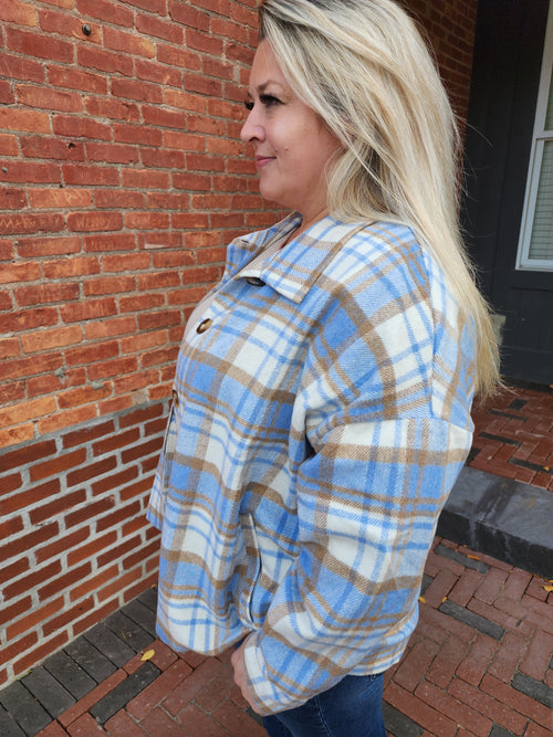 Curvy Light Blue Plaid Button Up