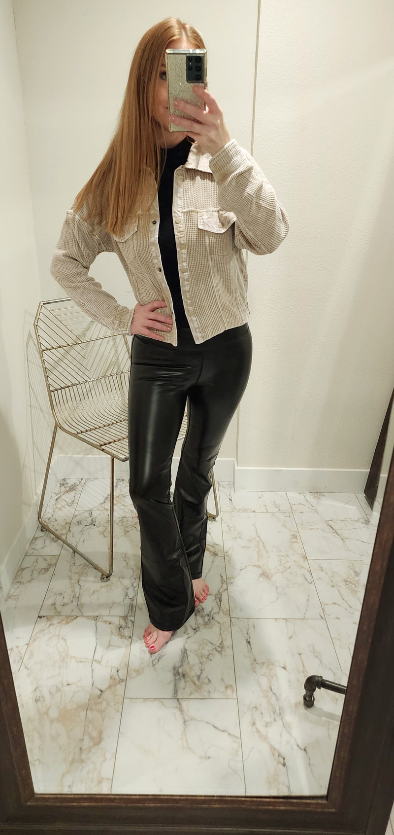 Faux Patent Leather Flare Highwaist Leggings