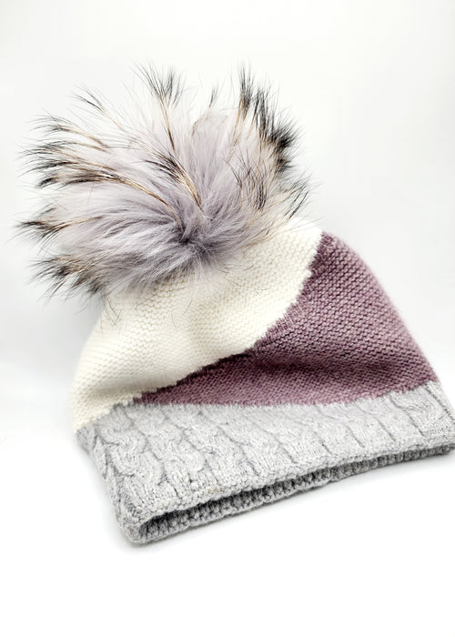 Cable Lilac Real Fur & Knit Hat