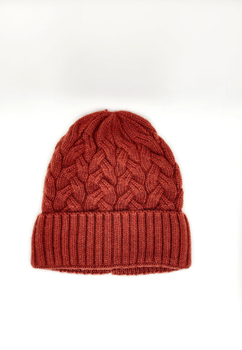 Rust Knit Winter Cable Hat