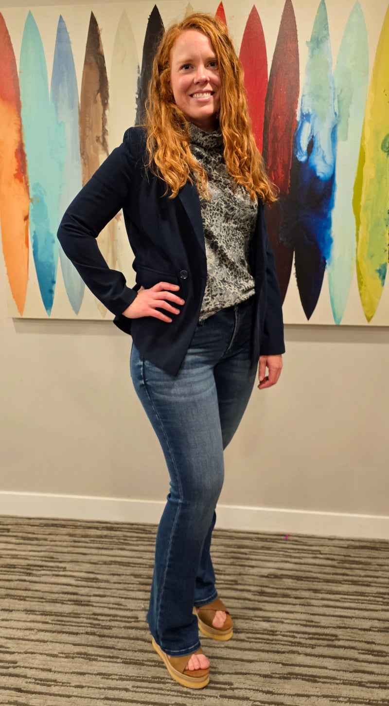 Printed Cowl Neck Knit Top