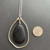 Silver Organic Hammered Hoop and Black Drop Necklace