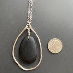 Silver Organic Hammered Hoop and Black Drop Necklace