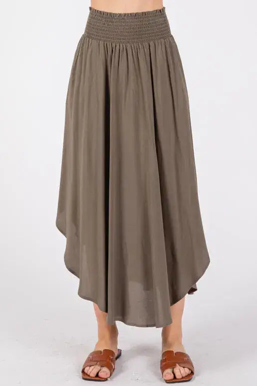 Smocked Midi Skirt- Green