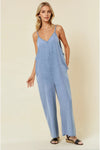 V-Neck Wide Leg Tencel Jumpsuit