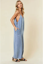 V-Neck Wide Leg Tencel Jumpsuit