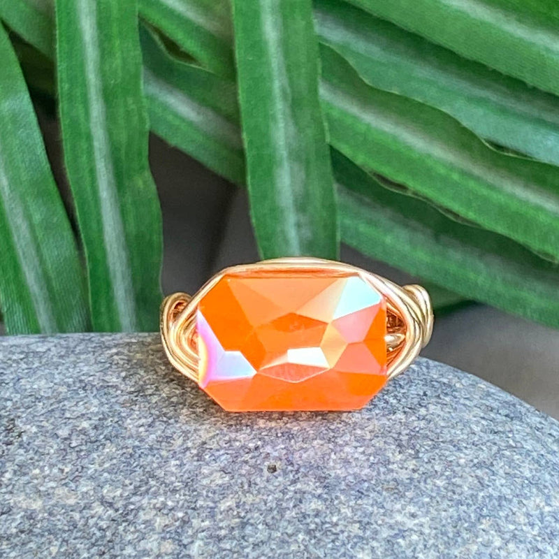 Orange Crystal Faceted Statement Ring