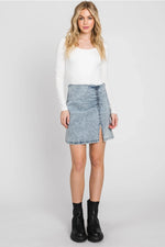 Shirring Slit Denim Mini Skirt
