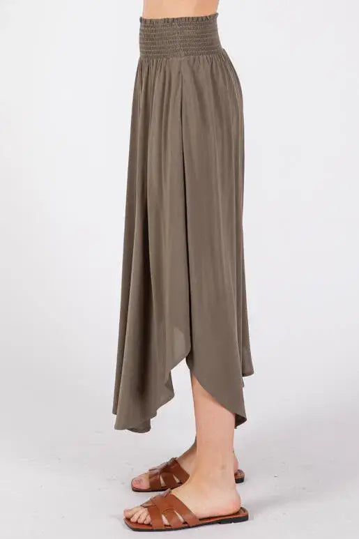 Smocked Midi Skirt- Green
