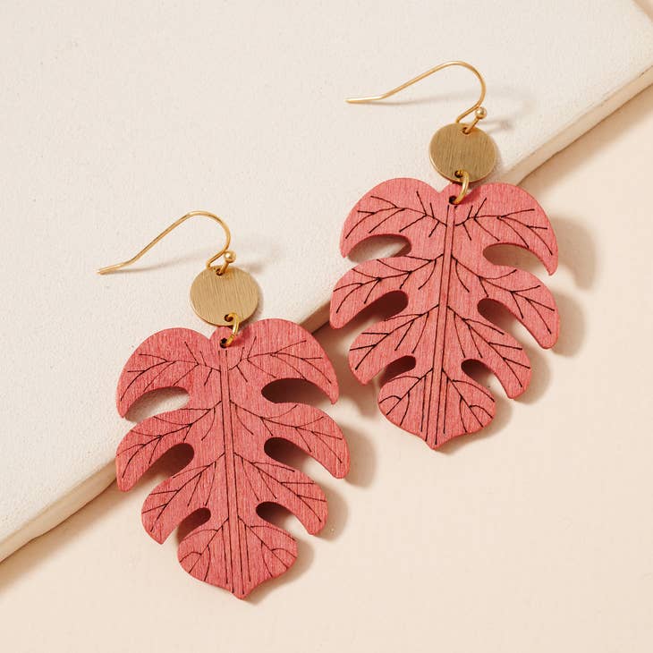 Leaf Wood Dangling Earrings