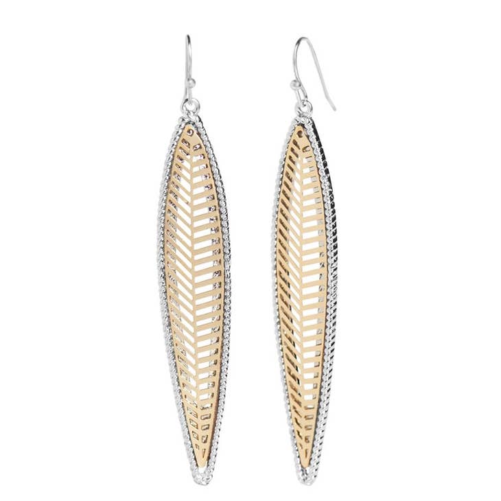 Leaf Drop Dangle Earrings - Mixed Metal