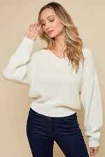 Chunky V-Neck Ivory Sweater