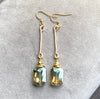 Green Crystal Earrings Rectangle Hammered Bar Drop