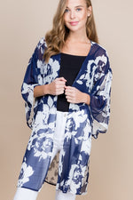 Plus Size Tropical Printed Chiffon Kimono
