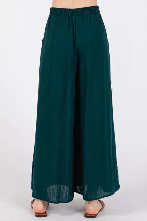 Woven Wide-Leg Pull On Pant