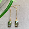 Green Crystal Earrings Rectangle Hammered Bar Drop