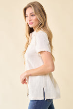 Short Sleeve Frayed Button Down