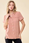 Short Sleeve Frayed Button Down