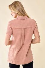Short Sleeve Frayed Button Down