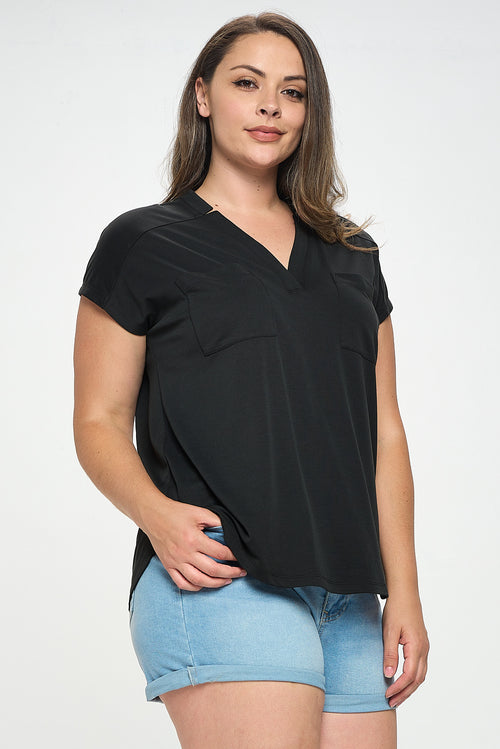 CUPRO SLIT V TOP WITH PLEAT DETAIL