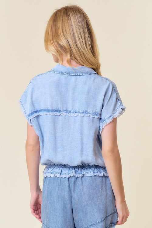 Tencel Denim Collared Button Down Top