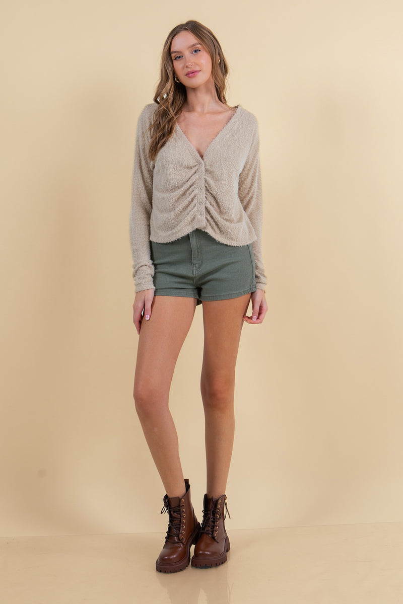 Textured Soft Knit Hairy Cardigan