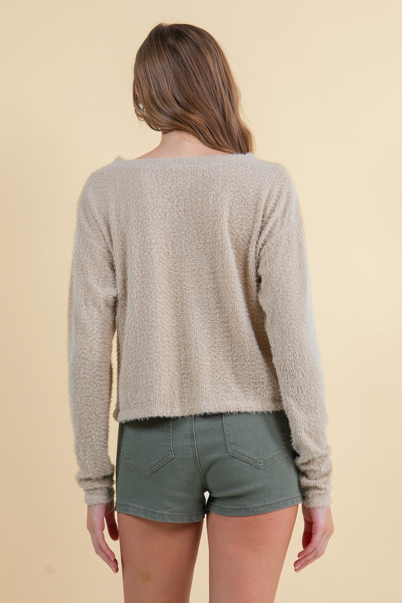 Textured Soft Knit Hairy Cardigan