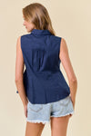 Poplin Collar Neck Sleeveless Top