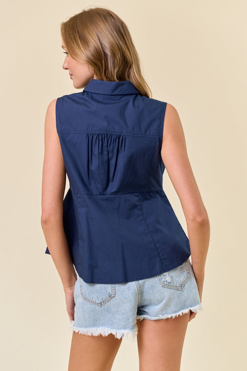 Poplin Collar Neck Sleeveless Top