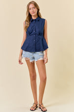 Poplin Collar Neck Sleeveless Top