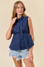 Poplin Collar Neck Sleeveless Top