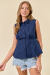 Poplin Collar Neck Sleeveless Top